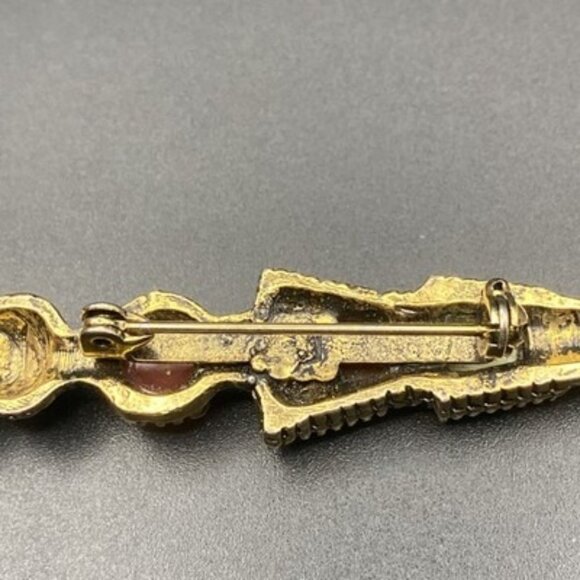 Vintage Scottish Style Thistle Dirk Kilt Pin Brooch Gold Tone Faux Agate 3" - Picture 7 of 7